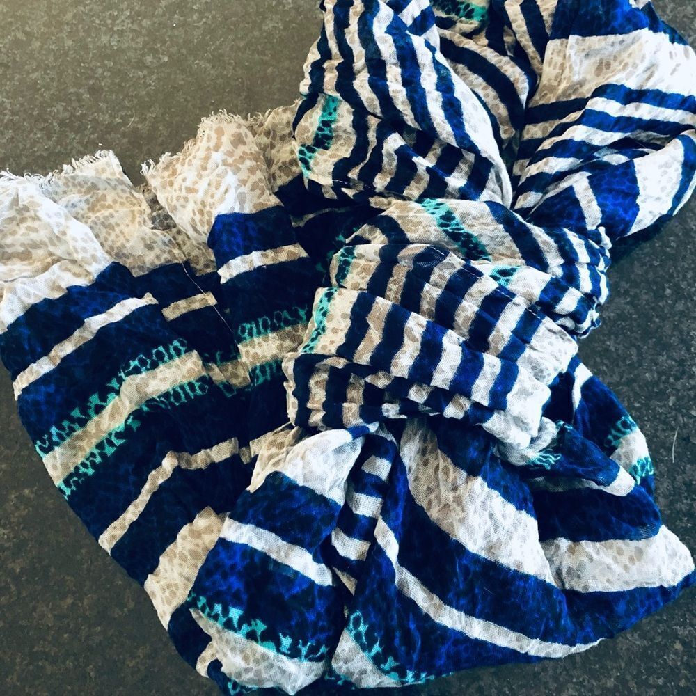 Talbots Lightweight Blue Teal Gray Print Scarf